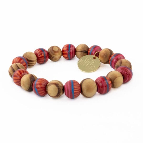Frida Wooden Beaded Bracelet - Red