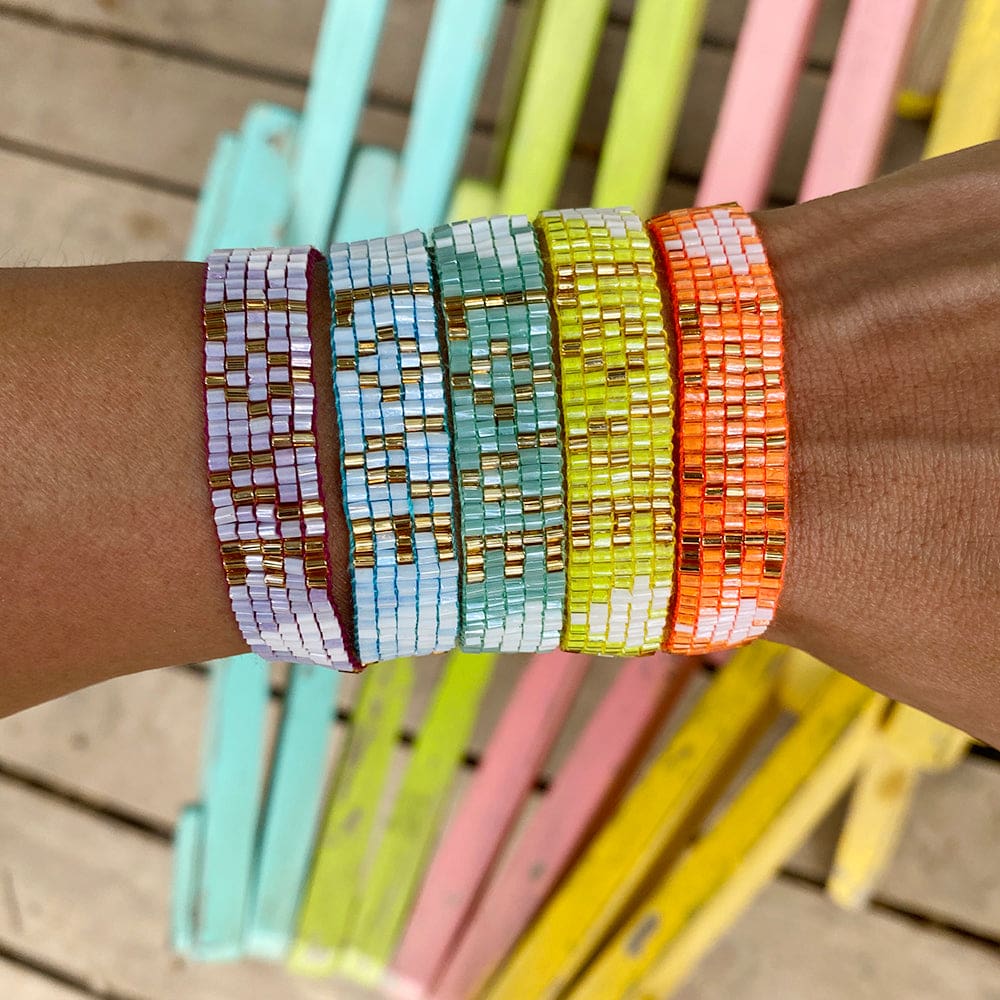 Kids' Seed Bead LOVE with Hearts Bracelet - Neon Orange - Love Is Project