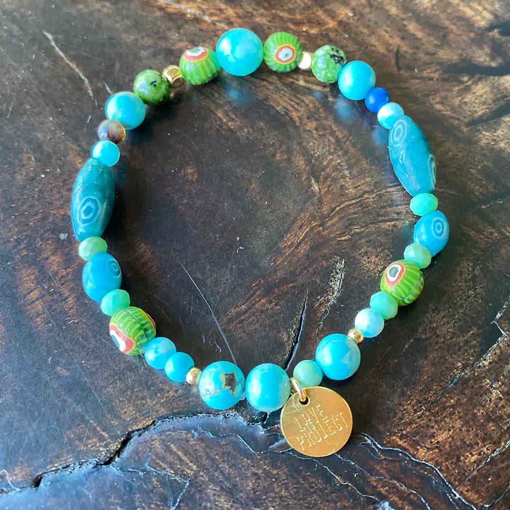 Evil Eye Recycled Glass Bracelet - Blue & Green - Love Is Project