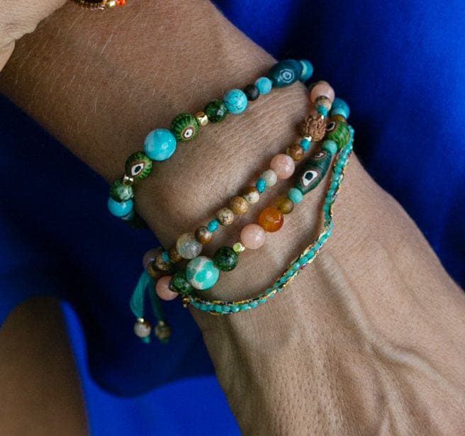 Evil Eye Recycled Glass Bracelet - Blue & Green - Love Is Project