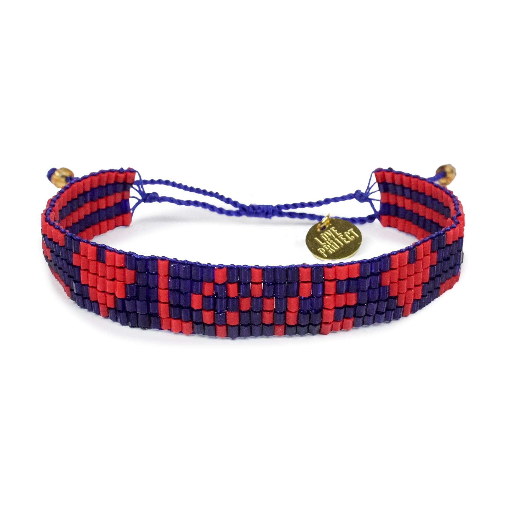 Seed Bead LOVE with Hearts Bracelet - Navy and Red