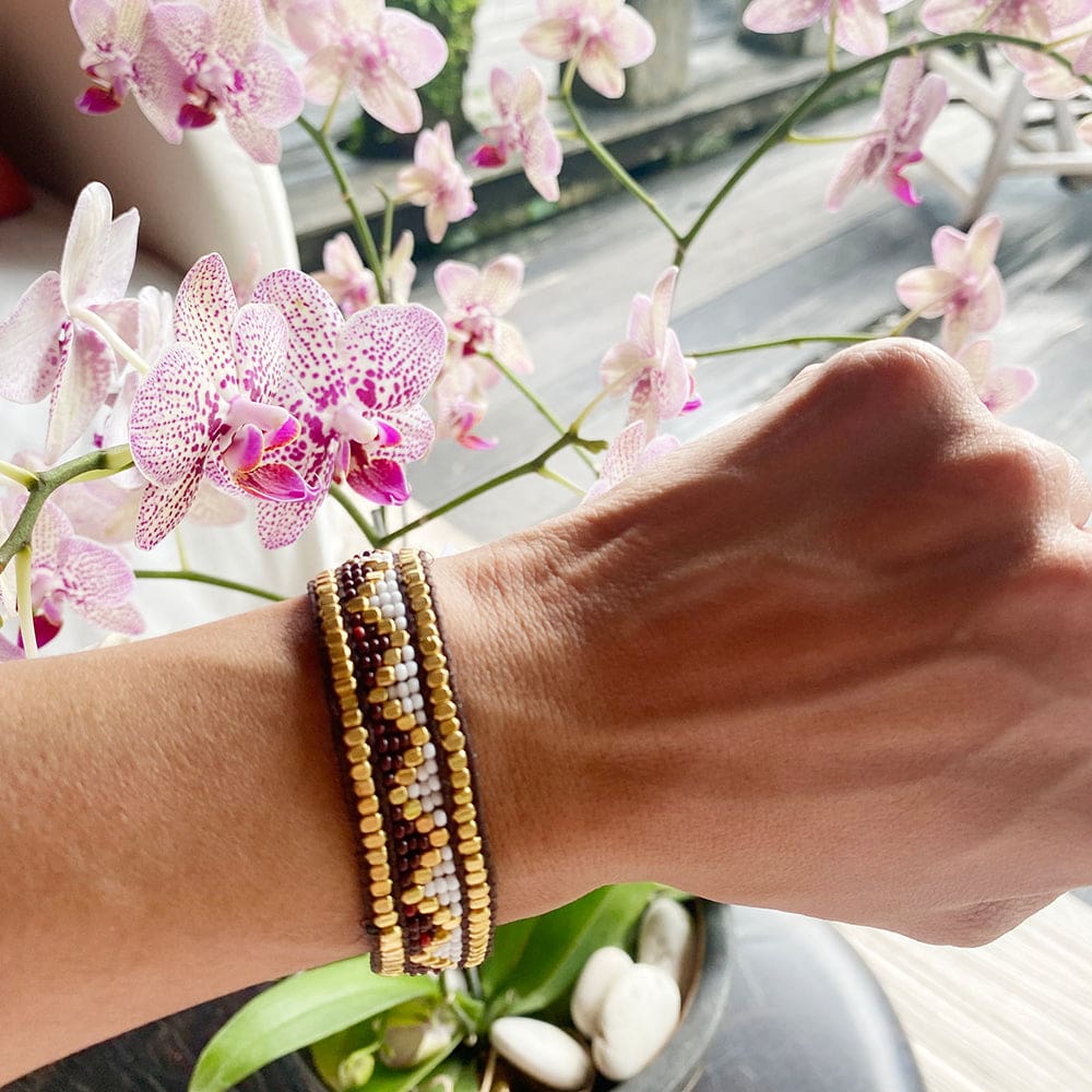 Taj Beaded Bracelet - Burgundy & White - Love Is Project