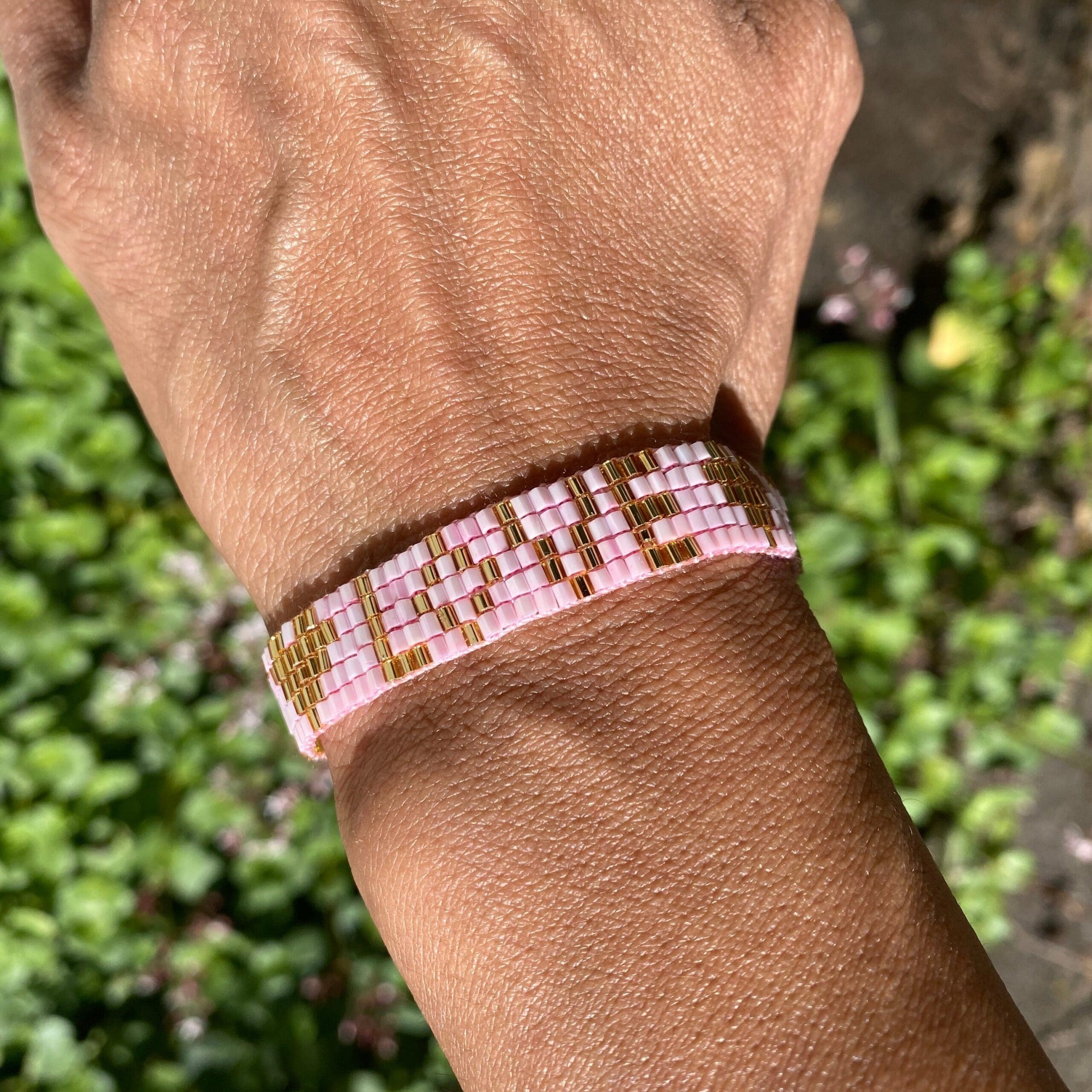Seed Bead LOVE with Hearts Bracelet - Light Pink - Love Is Project